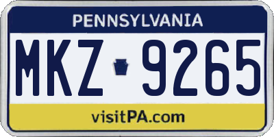 PA license plate MKZ9265