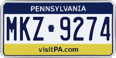 PA license plate MKZ9274