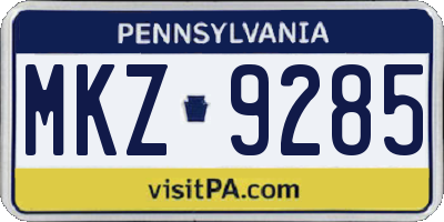 PA license plate MKZ9285