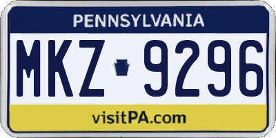 PA license plate MKZ9296