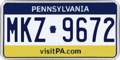 PA license plate MKZ9672