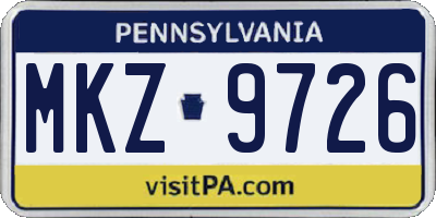 PA license plate MKZ9726