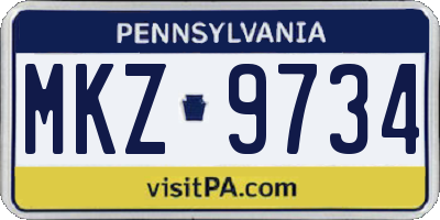PA license plate MKZ9734