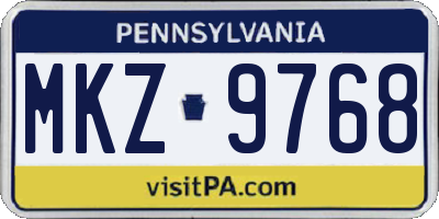 PA license plate MKZ9768