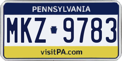 PA license plate MKZ9783