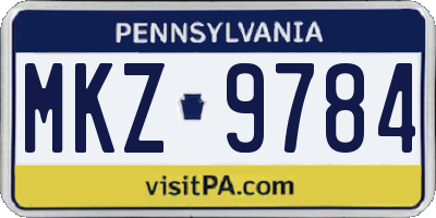 PA license plate MKZ9784