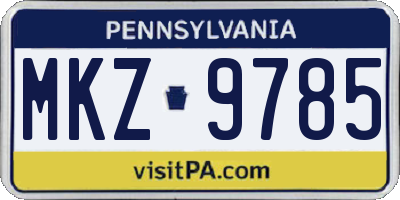 PA license plate MKZ9785