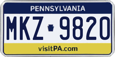 PA license plate MKZ9820