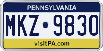 PA license plate MKZ9830