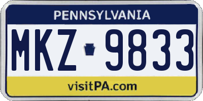PA license plate MKZ9833