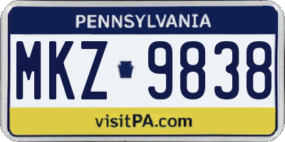 PA license plate MKZ9838