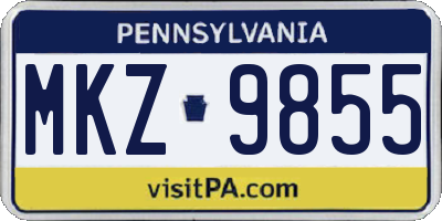 PA license plate MKZ9855