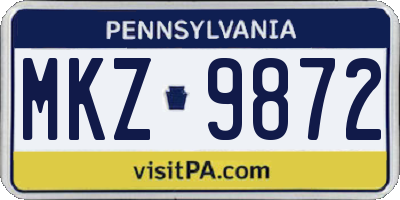 PA license plate MKZ9872