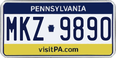 PA license plate MKZ9890