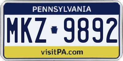 PA license plate MKZ9892