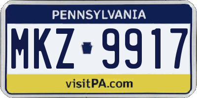 PA license plate MKZ9917