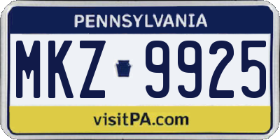 PA license plate MKZ9925