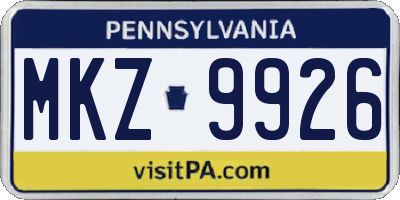 PA license plate MKZ9926
