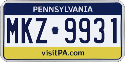 PA license plate MKZ9931