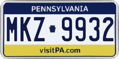 PA license plate MKZ9932