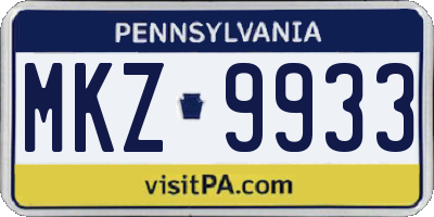 PA license plate MKZ9933