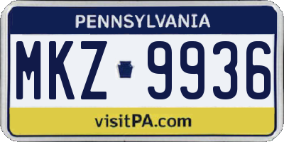 PA license plate MKZ9936
