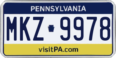 PA license plate MKZ9978