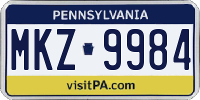 PA license plate MKZ9984