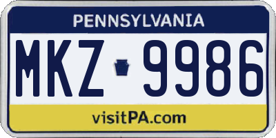 PA license plate MKZ9986