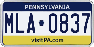 PA license plate MLA0837
