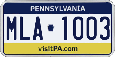 PA license plate MLA1003