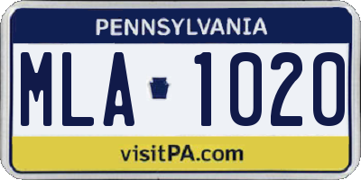 PA license plate MLA1020