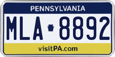 PA license plate MLA8892