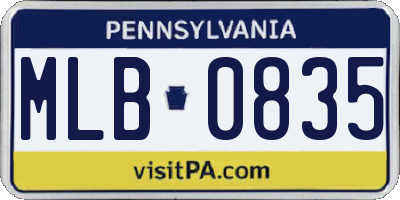 PA license plate MLB0835