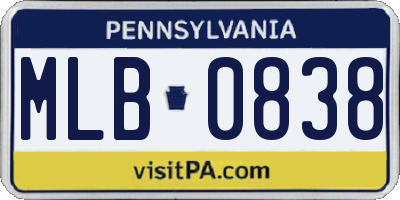 PA license plate MLB0838