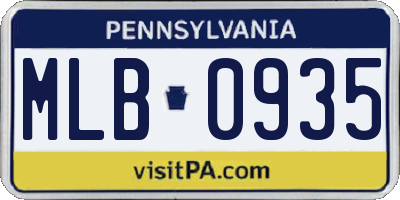 PA license plate MLB0935