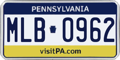 PA license plate MLB0962
