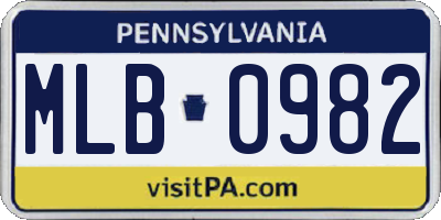 PA license plate MLB0982