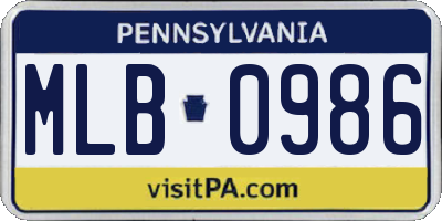 PA license plate MLB0986
