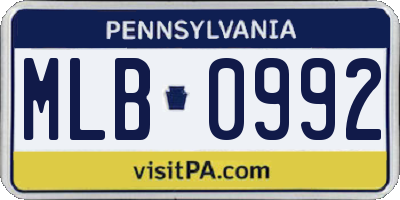 PA license plate MLB0992
