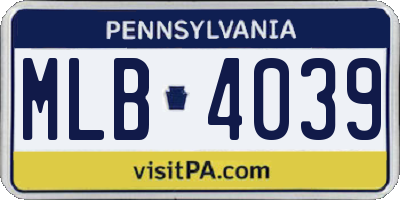 PA license plate MLB4039