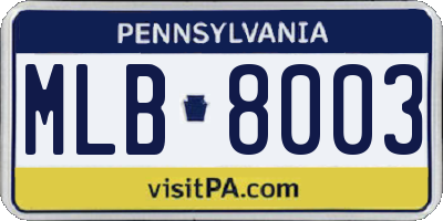 PA license plate MLB8003