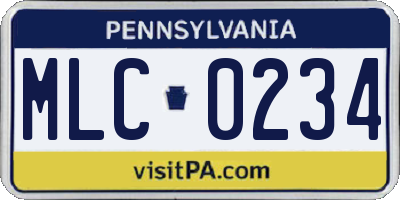 PA license plate MLC0234