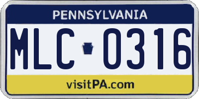 PA license plate MLC0316