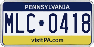 PA license plate MLC0418