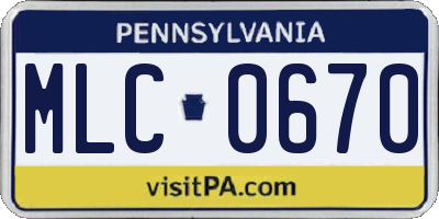 PA license plate MLC0670