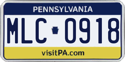 PA license plate MLC0918