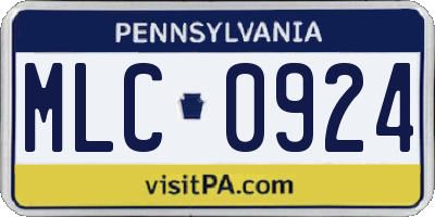PA license plate MLC0924