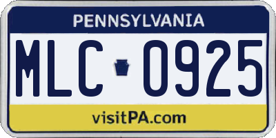PA license plate MLC0925