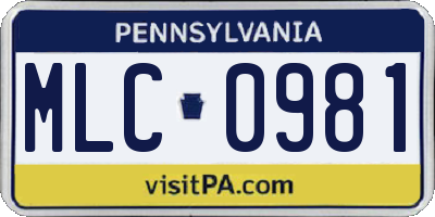 PA license plate MLC0981